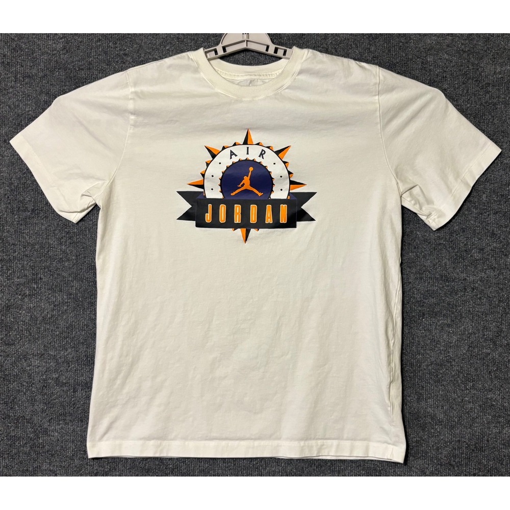Air Jordan Graphic T-Shirt Mens Large White Jumpman Sunburst Logo Tee